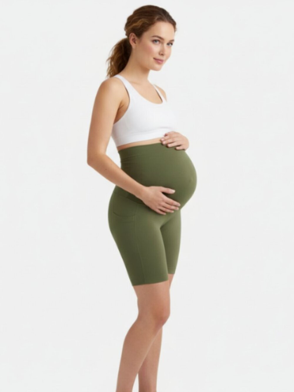 Time and Tru Maternity Bike Shorts Womens Large Green High Rise Pocket 9in